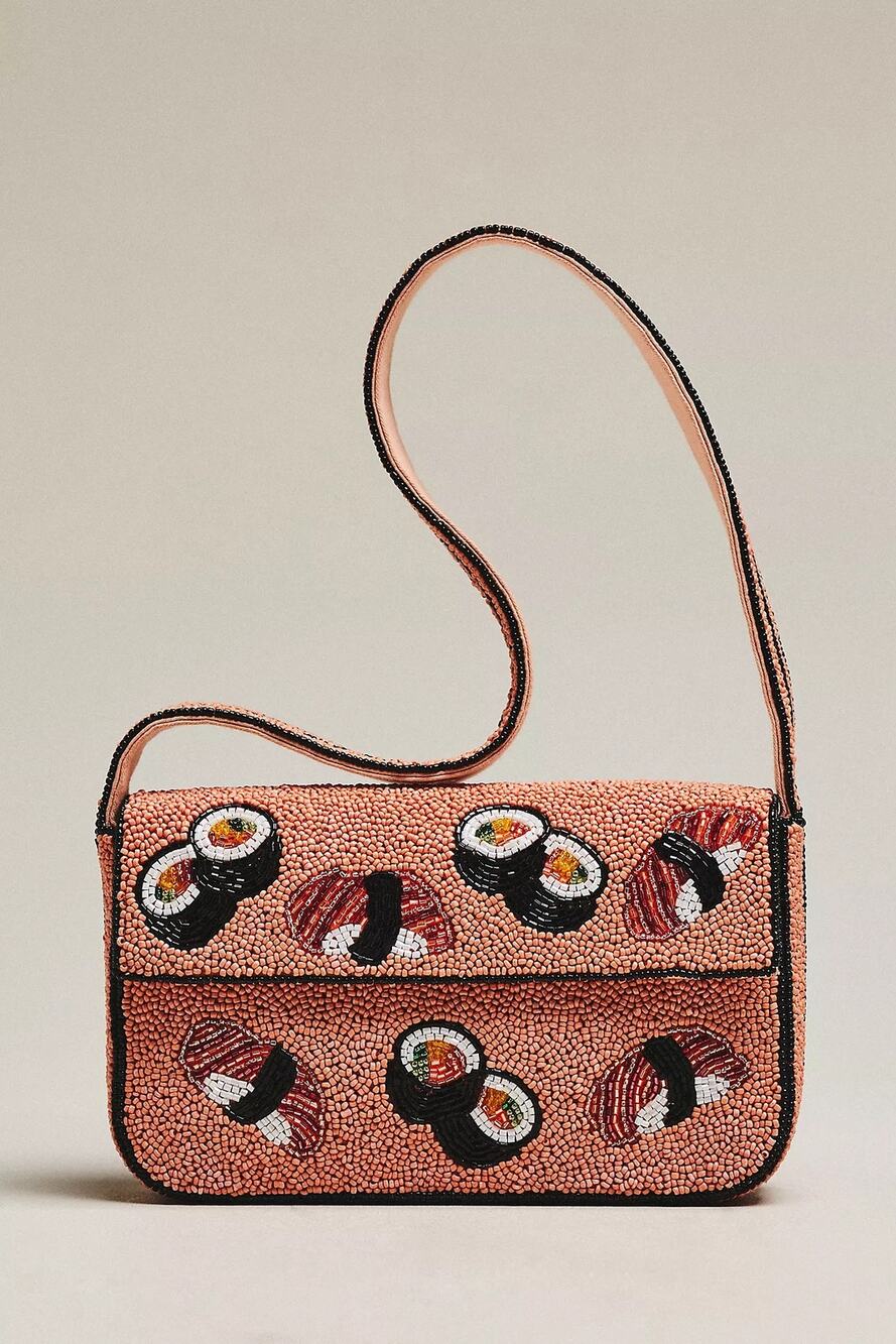 nwt ANTHROPOLOGIE The Fiona Beaded Bag: Food Icon Edition Sushi Motif